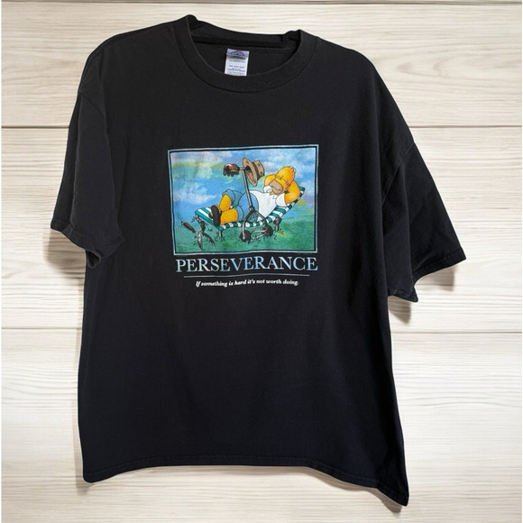 Homer Simpson Perseverance Matt Groening Funny T Shirt XL Black Short Boxy - Picture 1 of 6